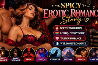 write spicy erotic romance story nsfw fanfiction, lgbtq storybook taboo werewolf