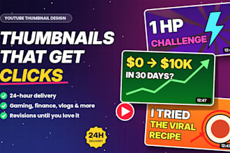 design youtube thumbnails for gaming, finance, true crime, food