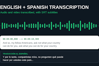 transcribe audio and video in english or spanish with srt subtitles