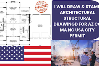 draw and stamp architectural structural drawings for az co ma nc USA city permit