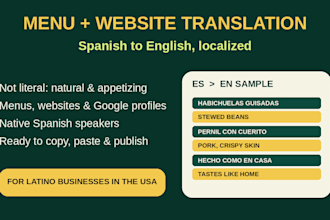 translate and localize menu, website and google profile into spanish or english