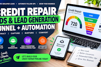 set up a credit repair ads for credit repair lead generation, funnel, automation