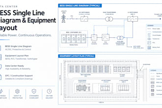create data center bess single line diagram and equipment layout
