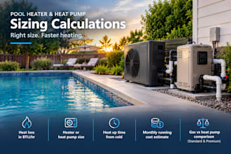 size a pool heater or heat pump with a heat loss and running cost report