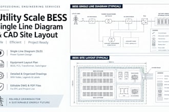 design utility scale bess single line diagram and cad site layout