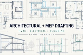 draft architectural, mep, hvac, electrical, plumbing and permit drawings