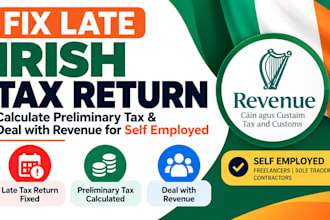 fix late irish tax return, calculate preliminary tax and deal with revenue
