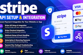 setup and integrate stripe API, stripe checkout, webhooks and subscriptions