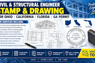 civil structural engineer stamp drawing for ohio california florida ga permit