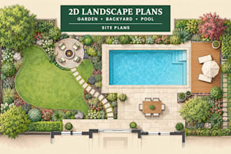 design 2d landscape plans, garden layouts, backyard, pool and site plans