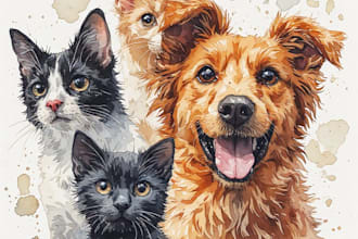 draw custom cartoon pet portraits of dogs cats or any pets