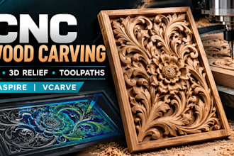 create 2d, 3d cnc wood carving, relief models and aspire vcarve toolpaths