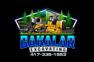 design creative excavator, skid steer and forestry mulching logo