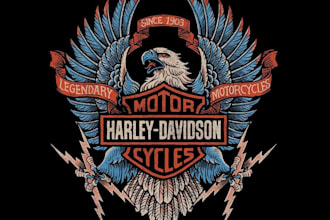 create vintage retro motorcycle, eagle emblem, and biker badge logo