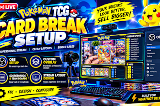 create whatnot pokemon tcg card break overlays, scoreboards and obs setups