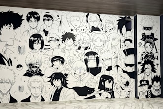 design custom anime wall mural, manga graffiti art for restaurant, gaming rooms
