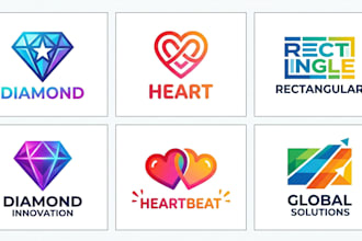 create a diamond, heart, and rectangular logo design