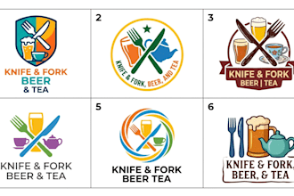 create a knife fork, beer, and tea logo design