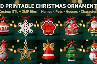 design custom 3d printable christmas ornaments, name baubles, stl, 3mf files
