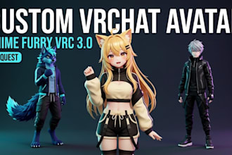 create custom vrchat avatar, vrc anime furry 3d model for PC quest