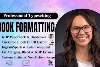 do book formatting, manuscript layout, poetry, novel typesetting, fix KDP errors
