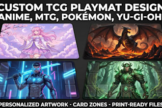 design custom tcg playmat, mtg, pokemon, yugioh and anime artwork