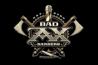 make vintage steampunk logo for barbershop beards and axes