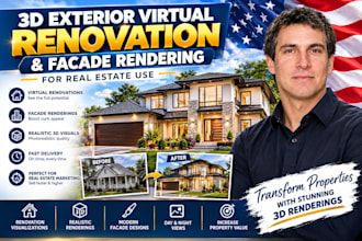 do 3d exterior virtual renovation and facade rendering for real estate