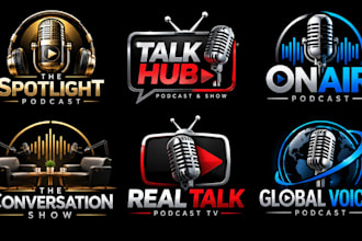 design a professional podcast broadcasting television, microphone talk show logo