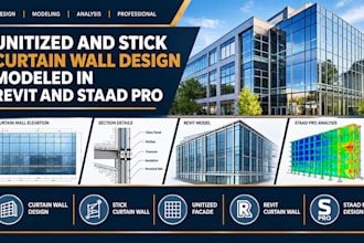 unitized and stick curtain wall design modeled in revit and staad pro