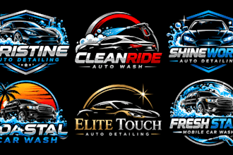 design a professional auto detailing, vehicle cleaning, automotive car wash logo
