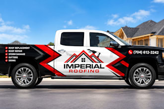 do roofing company truck wrap design contractor vehicle graphic print ready file