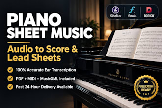 transcribe audio to piano sheet music, lead sheet, piano score and midi file