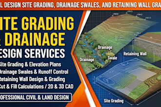 design site grading, drainage swales, and retaining wall grading