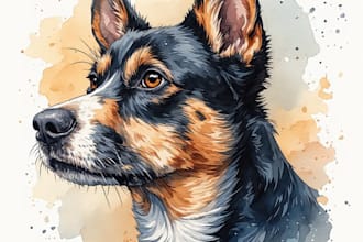 draw cartoon illustration portrait for dog, cat or any pet