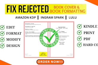 fix rejected book cover for amazon kdp, design ebook cover, paperback book cover