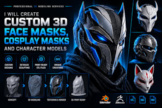 create custom 3d face masks, cosplay masks and character models