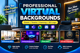 design professional office, gaming and zoom virtual backgrounds with 3d logo