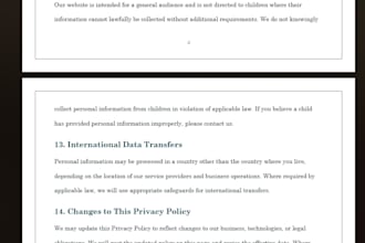 draft privacy policies and website terms and conditions
