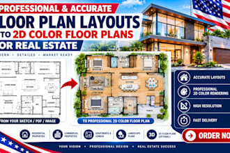 create a professional color floor plan and real estate 2d floor plan layout