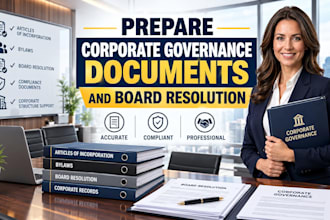 prepare corporate governance documents and board resolution, meeting minutes