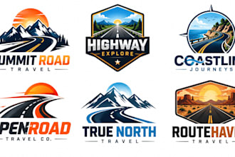 design a modern highway, transportation, trucking, travel, logistic road logo
