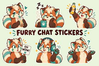 draw furry nsfw telegram stickers commission, convention stickers in cute style