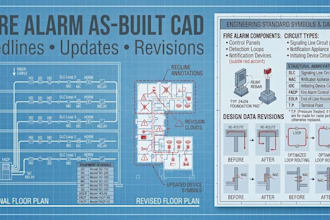 fire alarm as built drawings redline updates existing cad plan, drawing revision