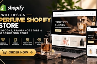 design perfume shopify store, cologne, fragrance store and dropshipping store