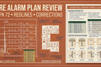 design fire alarm plan review, nfpa 72 compliance checks and permit corrections