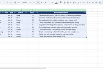 data entry and product listing in google sheets