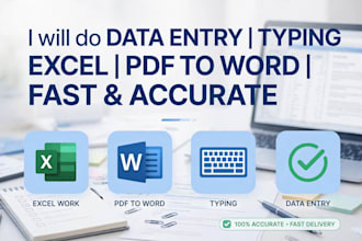 do web research data entry excel work and typing work