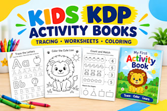 design kids tracing workbook, math worksheets and coloring pages for KDP