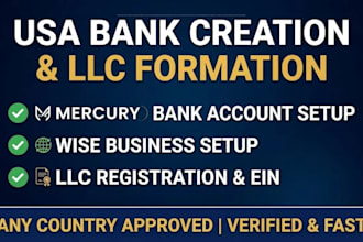 usa llc registration and USA bank creation for mercury wise payoneer bank setup